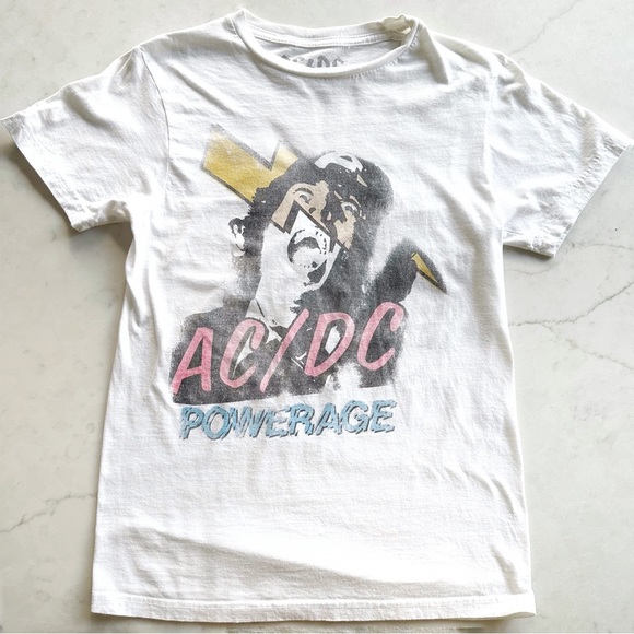 AC/DC band tee - white, pink, yellow, blue, black size small - Picture 1 of 4